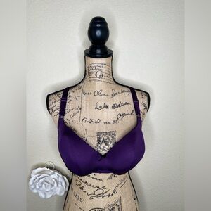 NTM: Cacique Purple & Black Lace Balconette Bra 38D Lined Underwire Racerback